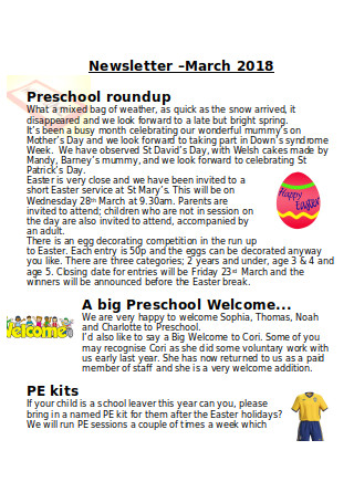 monthly preschool newsletter sample