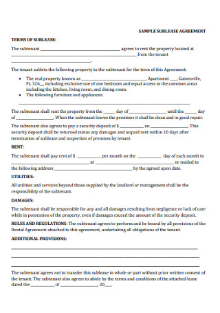Sample Sublease Agreement
