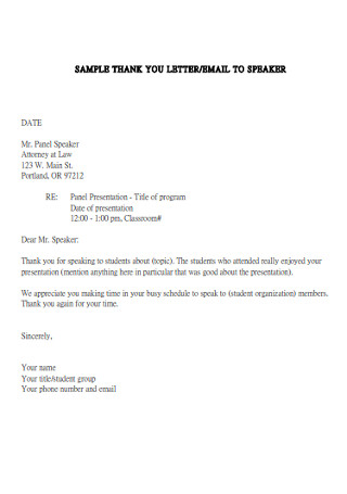 Sample Thank You and Email Speaker Letter