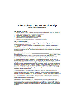 School Club Permission Slip
