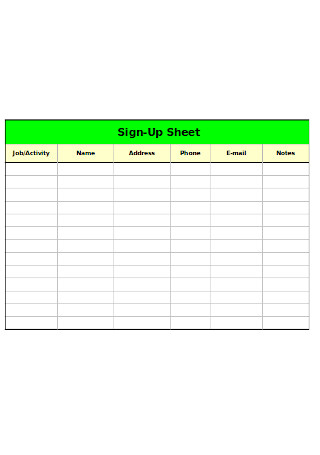 Sign up Sheet Excel Template