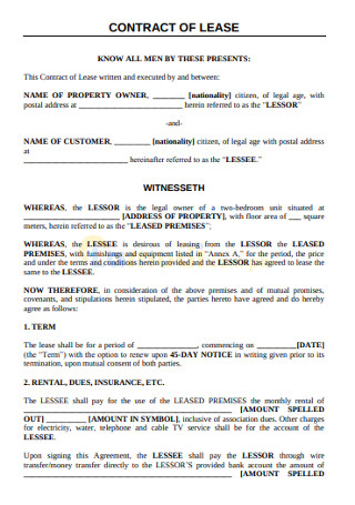 Simple Lease Contract Template