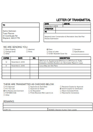 Simple Letter of Transmittal Template