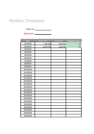 Simple Monthly Timesheet