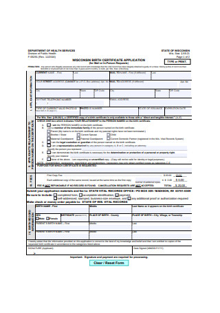 Standard Birth Certificate Application Form