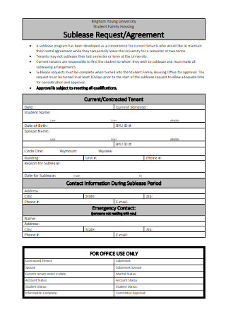Sublease Request Agreement