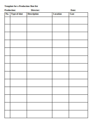 Template for a Production Shot list 