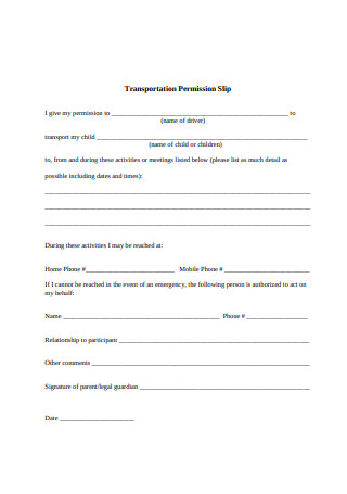 Transportation Permission Slip