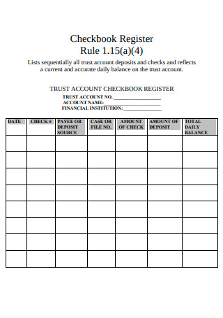 Trust Account Checkbook Register