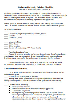 University Syllabus Checklist