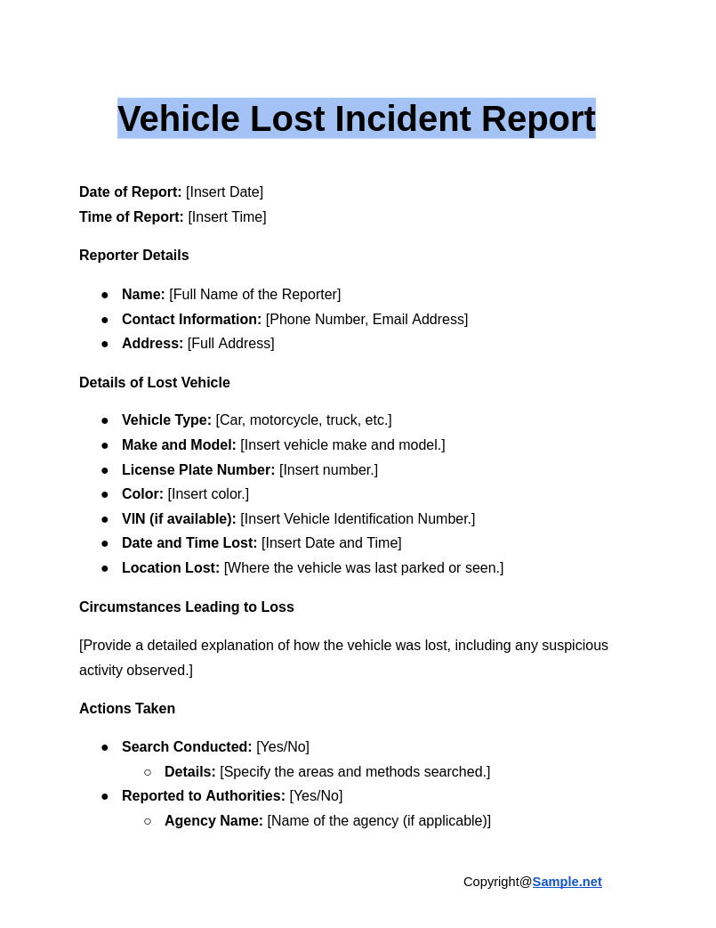 Vehicle Lost Incident Report Google Docs 01 03 2025 10 58 AM