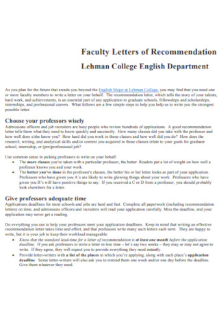College Faculty Letters of Recommendation Template