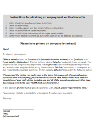 Company Employment Verification Letter 