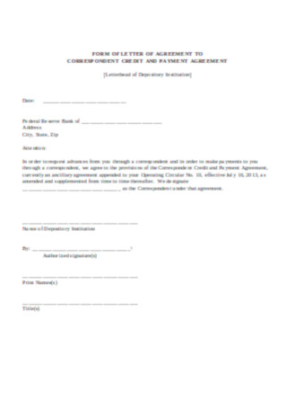 Corespondent Credit and Payment Agreement