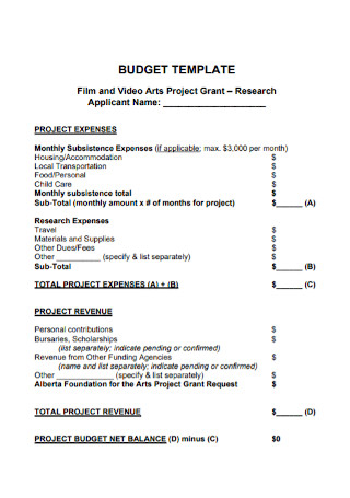 Film and Video Arts Project Grant Budget