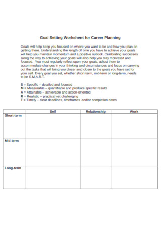 Goal Setting Worksheet for Career Planning