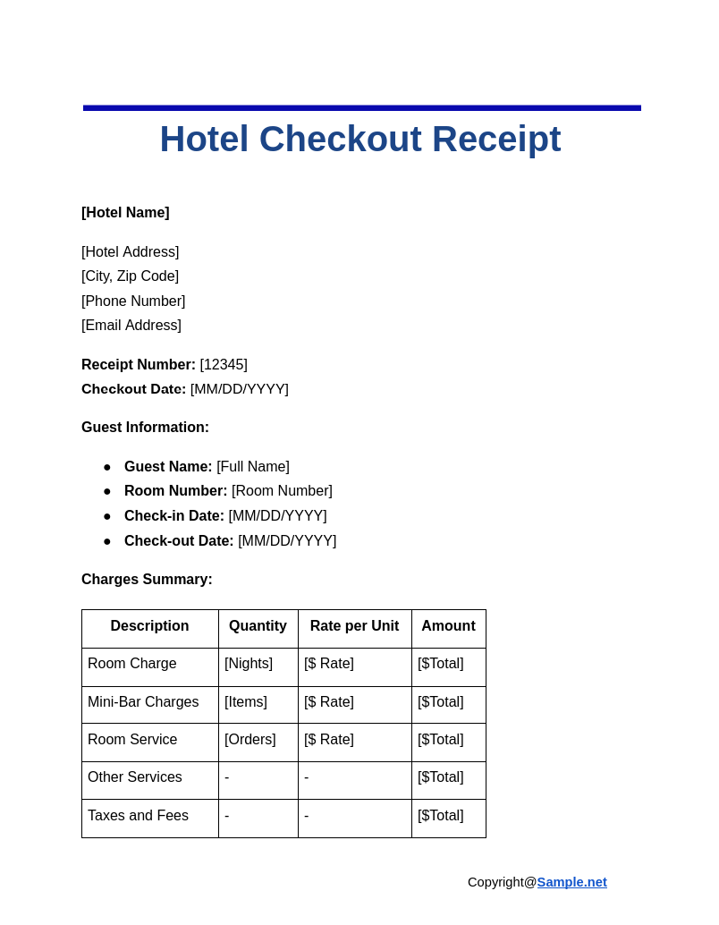 Hotel Checkout Receipt Google Docs 11 06 2024 11 00 AM