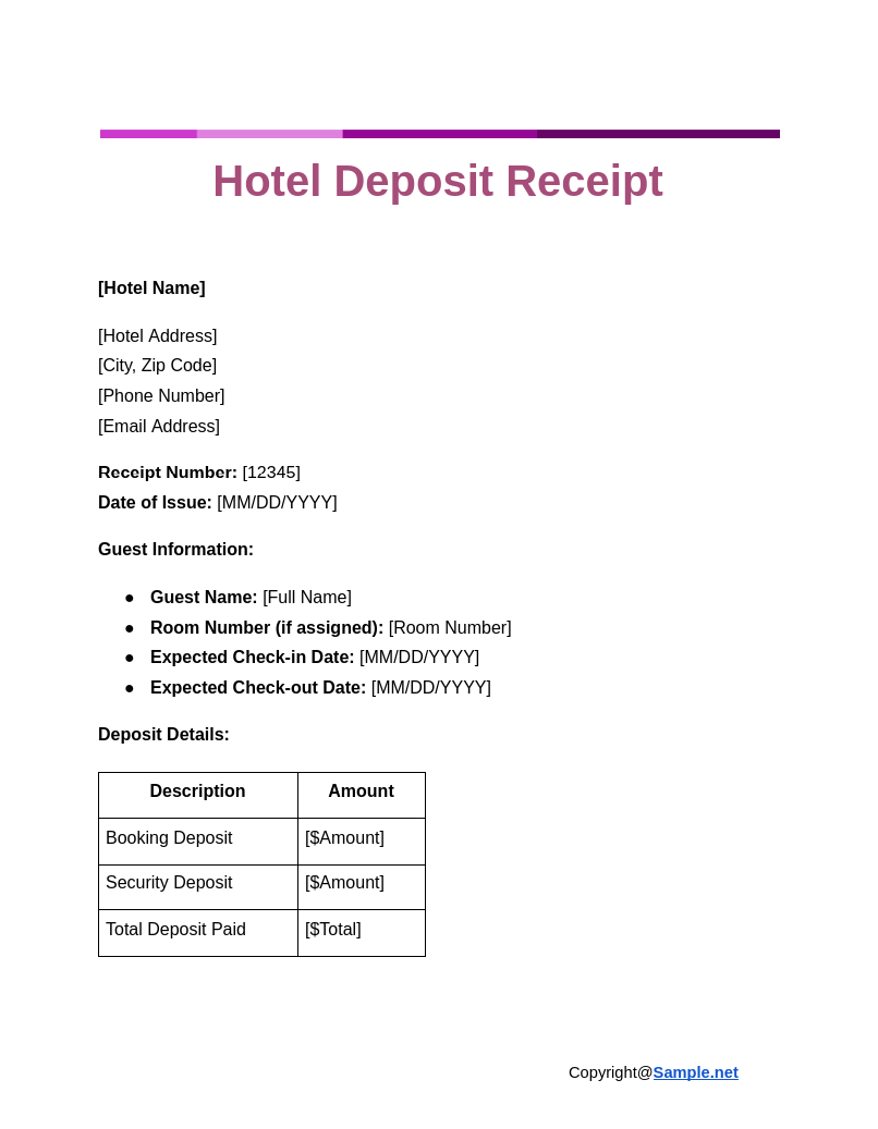 Hotel Deposit Receipt Google Docs 11 06 2024 11 00 AM