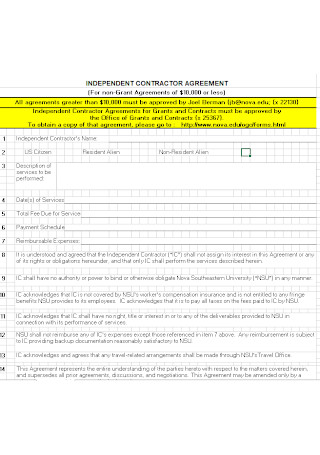 Independed Contractor Non Agreement Template