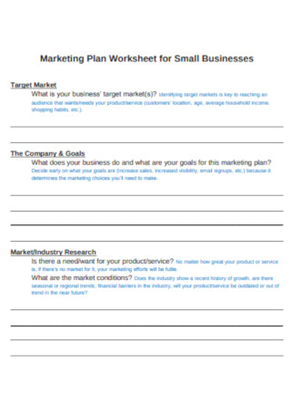 Marketing Plan Worksheet for Small Businesses