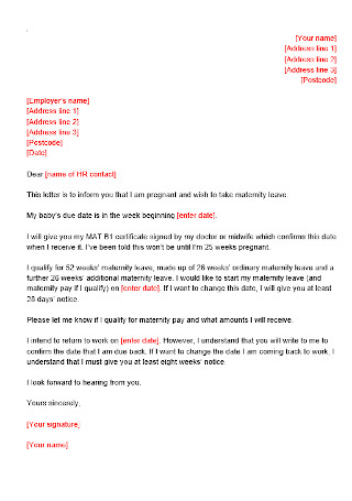 Maternity Leave Letter Template
