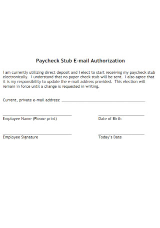 Paycheck Stub E mail Authorization Template