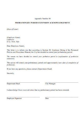 Probationary Period Extension Knowledgement Letter