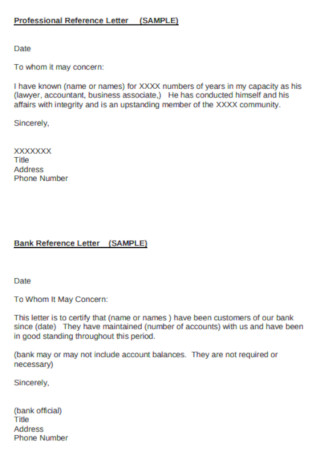 Professional Bank Reference Letter
