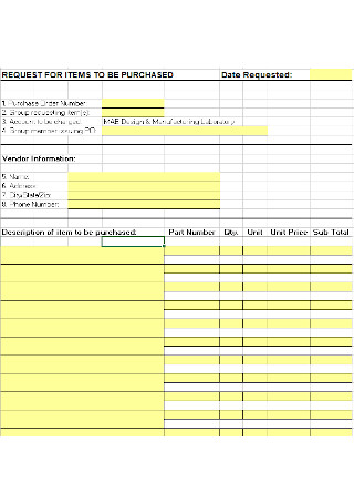 Purchased Order Request Form Template