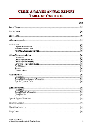 Sample Annual Report Table of Content Template