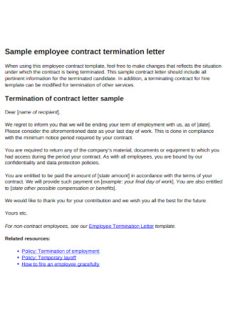 Sample Employee Contract Termination Letter