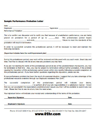 Sample Employement Performance Probation Letter