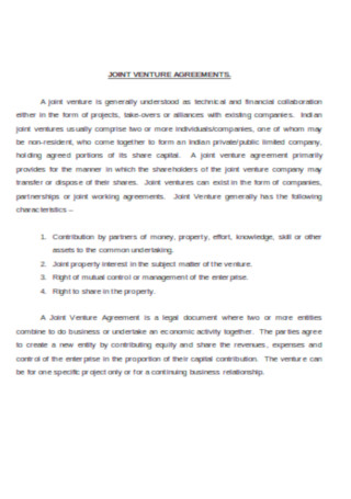 Sample Jiont Venture Agreement Template