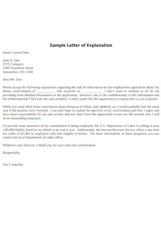Sample Letter of Explanation Letter