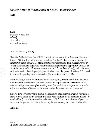 Sample Letter of Introduction to School Administrator