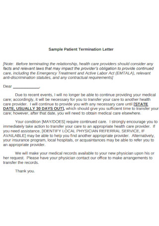 Sample Patient Job Termination Letter