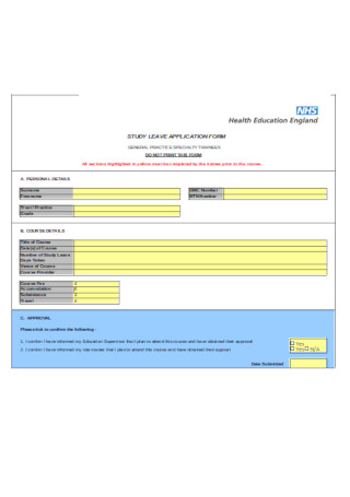 Sample Study Leave Application Form Template