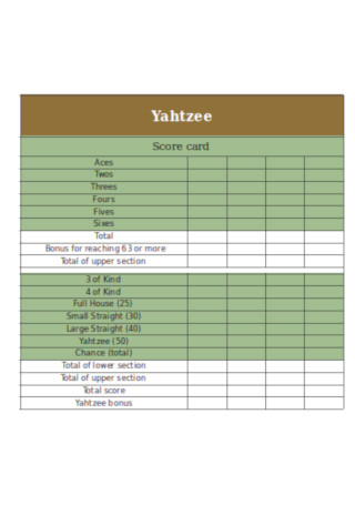 Sample Yahtzee Score Sheet Example