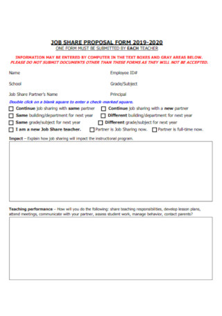 Sample job Share Proposal Form Template