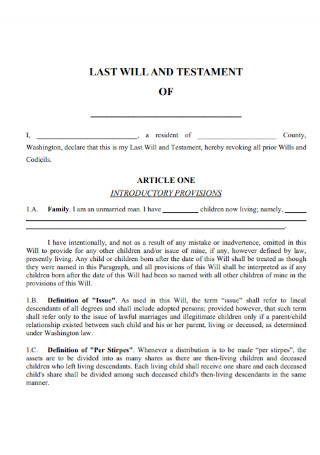 Simple Last Will and Testament Template