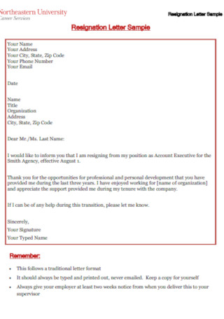 Simple Two Weeks Notice Resignation Letter