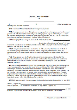 Standard Last Will and Testament Template