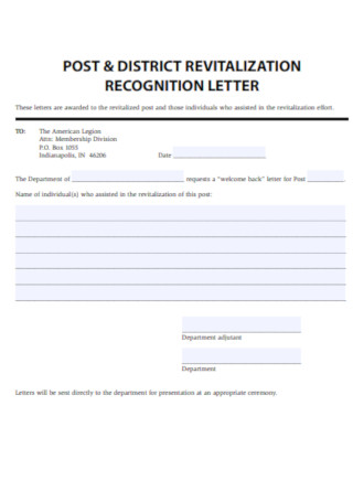 Team District Revitalization Recognization Letter