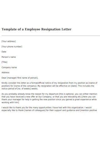 Two Weeks Employee Notice Resignation Letter
