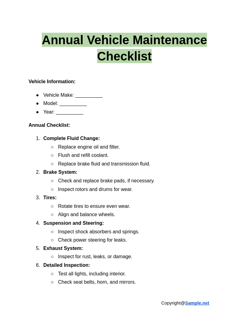 Annual Vehicle Maintenance Checklist Google Docs 12 26 2024 04 11 PM