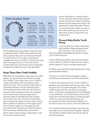 Baby Bottle Tooth Chart Template