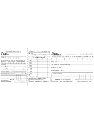 Bank Deposit and Pay in Slip Template