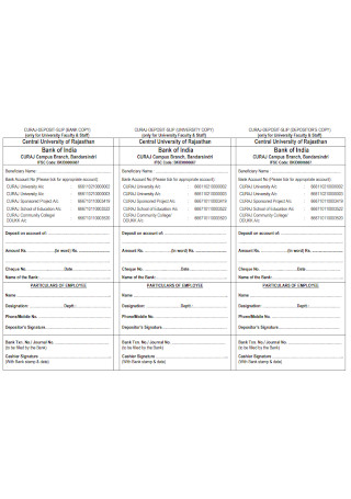 Bank Faculty Staff Deposit Slip Template