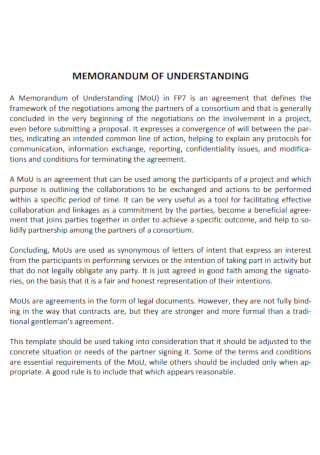 Basic Memorandum of Understanding Template