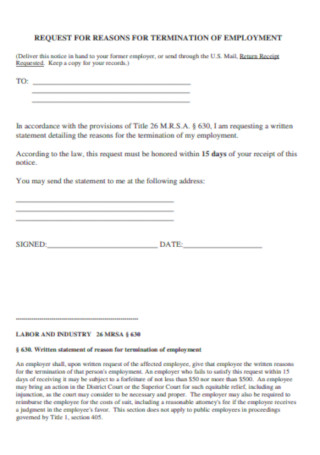 Basic Termination of Employment Letter